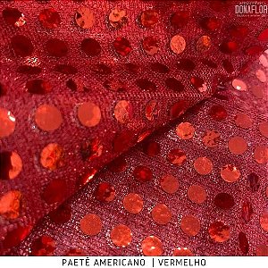 Paetê Americano Vermelho tecido com lantejoula e base com brilho 