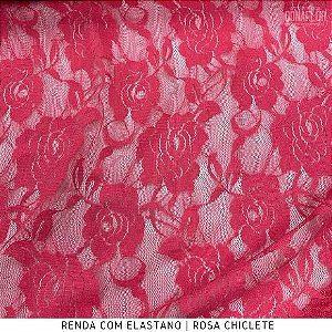 Renda com Elastano Rosa Chiclete tecido para Roupas e Costura Criativa