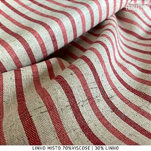 Linho Mescla Listra Vermelho tecido fibras Naturais e Viscose para Roupas, Costura Criativa
