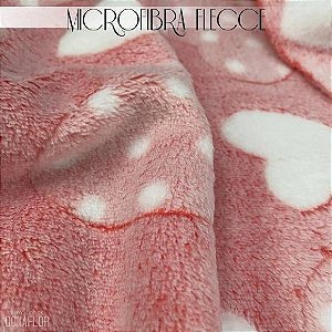 Microfibra Fleece Coração Vermelho tecido Felpudo e Macio, aspecto de cobertinha