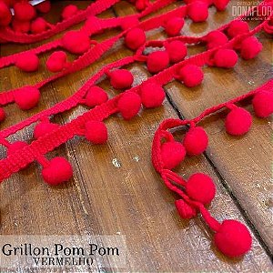 Grilon Pom Pom Vermelho 30mm (1 metro)