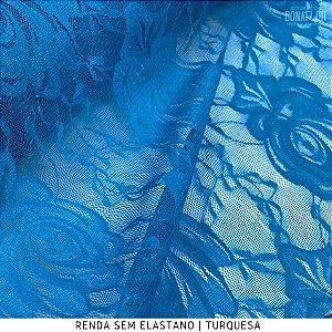 Renda sem Elastano Azul Turquesa  tecido para Roupas e Costura Criativa