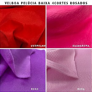 Velboa 4Cortes Rosados Pelúcia Baixa tecido para Artesanatos - Medida 50cm x 1,50m