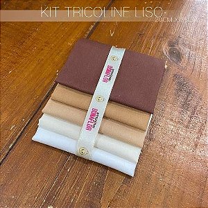 Kit Tricoline 5Tecidos Liso Tons Bege 100% Algodão - Medida 20cm x 35cm
