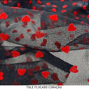 Tule Flocado Coração Vermelho tecido transparente e firme 1,50m Largura