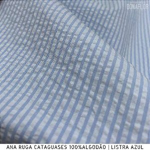 Ana Ruga Listra Azul tecido Maquinetado 100% Algodão 1,50Largura