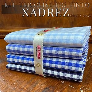  Kit Tricoline 4tecidos Xadrez N3 100% Algodão - Medida 50cmx70cm