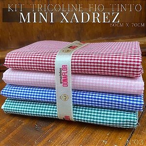  Kit Tricoline 4tecidos Mini Xadrez N3 100% Algodão - Medida 50cmx70cm