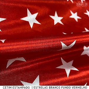 Cetim Estrela Branco fundo Vermelho tecido 100% Poliéster, Forros, Decorações - Medida 1metro x 1,50Largura