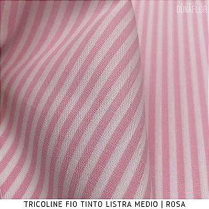 Tricoline Fio Tinto Listra Médio Rosa 100% Algodão-1,40Largura 