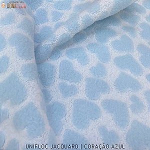 Unifloc Jacquard Coração Azul tecido Peluciado 1.60m de Largura