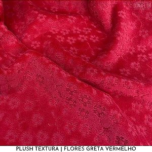 Plush Textura Flores Vermelha Greta tecido Aveludado com Desenhos 