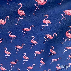 Tricoline Flamingo Marinho  100% Algodão Caldeira