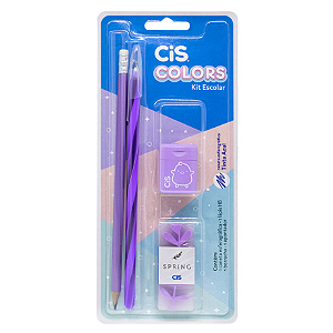 Kit Escolar CIS Colors 4 peças (1 lápis, 1 caneta CIS Spiro Clean, 1 borracha CIS Spring e 1 apontador CIS 415)