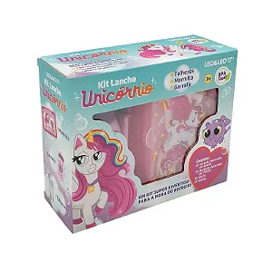 KIT LANCHE GARRAFA PLASTICA 460ML + MARMITA 700ML UNICORNIO