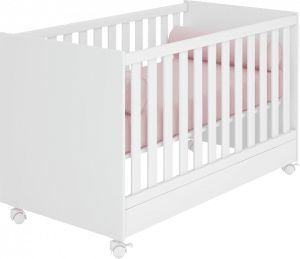 Berço Qmovi Mini cama Doce Sonho Com rodas- Branco/Branco 1344.5