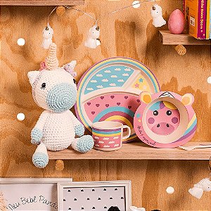 Conjunto Refeição Oxford Infantil 5 peças- Unicornio