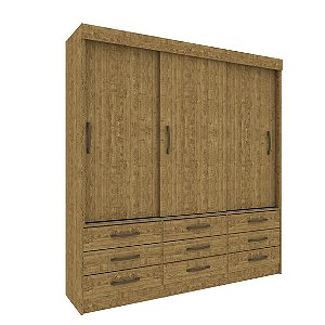 Guarda Roupa Tcil Chicago 3 Portas 9 gavetas Com pés- Ipê Rustico