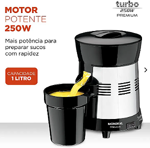 Expremedor de frutas Mondial Turbo 250w 2 cones de extração Bivolt Inoc- E-10