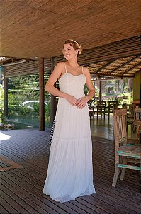 Vestido de noiva Mariana, em tule de poá com alças reguláveis