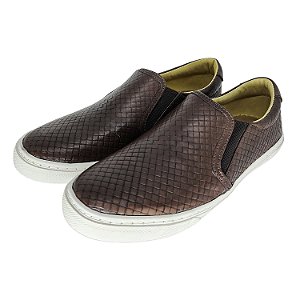 Tênis Slip On Couro Café Trissê