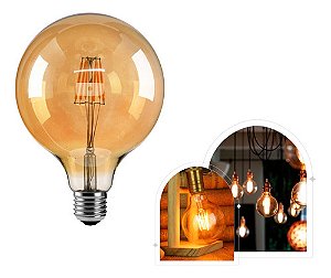 Lâmpada filamento led G125 8w âmbar - base E27