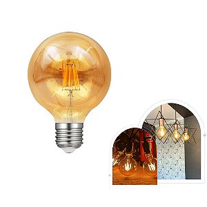 Lâmpada filamento led G80 6w âmbar - base E27