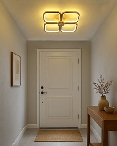 Luminária sobrepor 30w 4 pétalas dourada luz 3/1