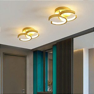 Luminária sobrepor 20w meia lua dourada luz 3/1