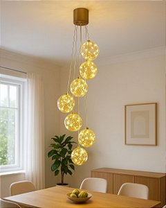 Lustre 7 globos 35w fios de fada dourado luz 3/1