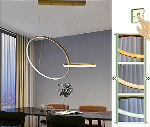 Lustre 2 anéis 80w dourado luz 3/1