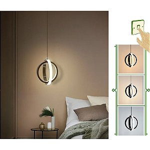 Pendente kong anel duplo 12w preto luz 3/1