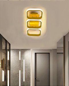 Luminária sobrepor 33w quadrado triplo dourada luz 3/1