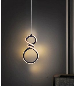 Pendente espiral onda 17w preto luz 3/1