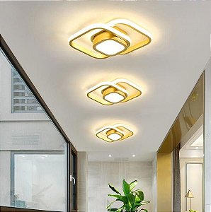 Luminária sobrepor 30w quadrada dourada luz 3/1