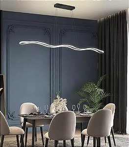 Lustre Pendente Moderno Nórdico Minimalista Ondulado Preto Sala/mesa Jantar Cabo 2m Luz 3/1