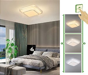 Luminária Plafon De Teto Moderna De Sobrepor Quadrada Em Led Com Cristais Estrelado Luz 3/1 - Green Age