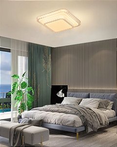 Luminária Sobrepor 30w Quadrada Em Led Com Cristais Estrelado Luz 3/1