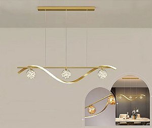 Lustre Pendente Moderno Dourado Espiral Com Globos Em Fio De Fada Led Luz 3/1
