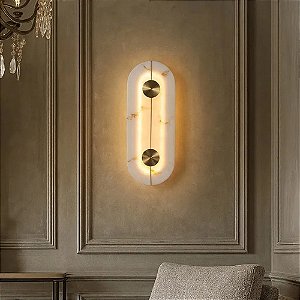 Luminária Arandela Moderna de Parede Nórdico Oval de Luxo Dourado em Mármore Sintético Luz Led 3/1- Green Age
