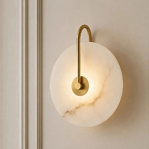 Luminária Arandela Moderna De Parede Escandinavo Redonda De Luxo Dourado Em Mármore Sintético Luz Led 3/1 - Green Age