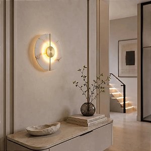 Luminária Arandela Moderna De Parede Nórdico Redonda De Luxo Dourado Em Mármore Sintético Luz Led 3/1 - Green Age