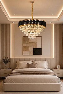 Lustre Pendente Moderno De Luxo Vana Gold 3 Cristal L15 E14 Preto Com Dourado 1m Cabo + 1m Extra - Green Age