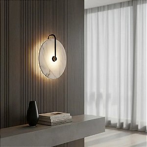 Luminária Arandela Moderna De Parede Escandinavo Redonda De Luxo Preta Em Mármore Sintético Luz Led 3/1 - Green Age