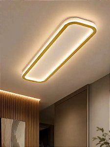 Luminaria Plafon De Sobrepor Moderna Minimalista Retangular 80cm Branco Com Dourado 74w Luz Led Indireta 3 Em 1 - Green