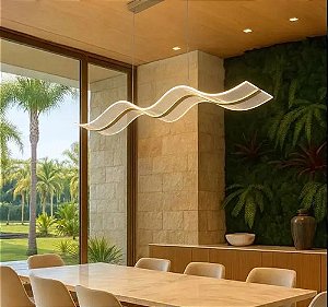 Lustre Pendente Moderno Minimalista Onda Dourado De Acrílico Com Luz Led 3 Em 1 - Green Age 127/220v