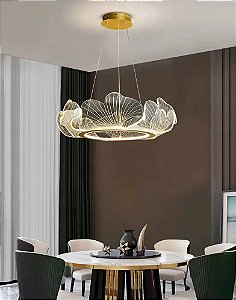 Lustre Pendente Moderno Dourado Minimalista Anel Design Asas De Borboleta Em Acrilico Com Luz Led 3 Em 1 - Green Age