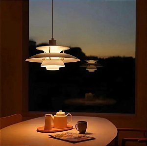 Luminária Pendente Estilo PH5 Nórdica Branca com Dourado Moderna 3 Camadas Retrô Vintage Design Escandinavo