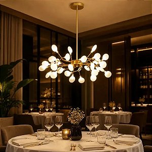 Lustre Pendente Moderno Dourado 75cm Design Ramos De Árvore Com 30 Led Luz 3 Em 1 - Green Age 127/220v