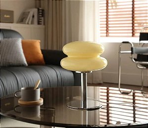 Luminaria Abajur De Mesa Macaron De Vidro Bege Bauhaus Retrô Vintage Cogumelo Com Usb E Luz Led 3 Em 1 Dimerizável